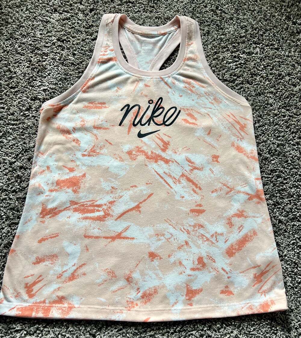 Nike Women's Dri-FIT Racerback Graphic Training Tank Top Orange Tie-Dye Size M